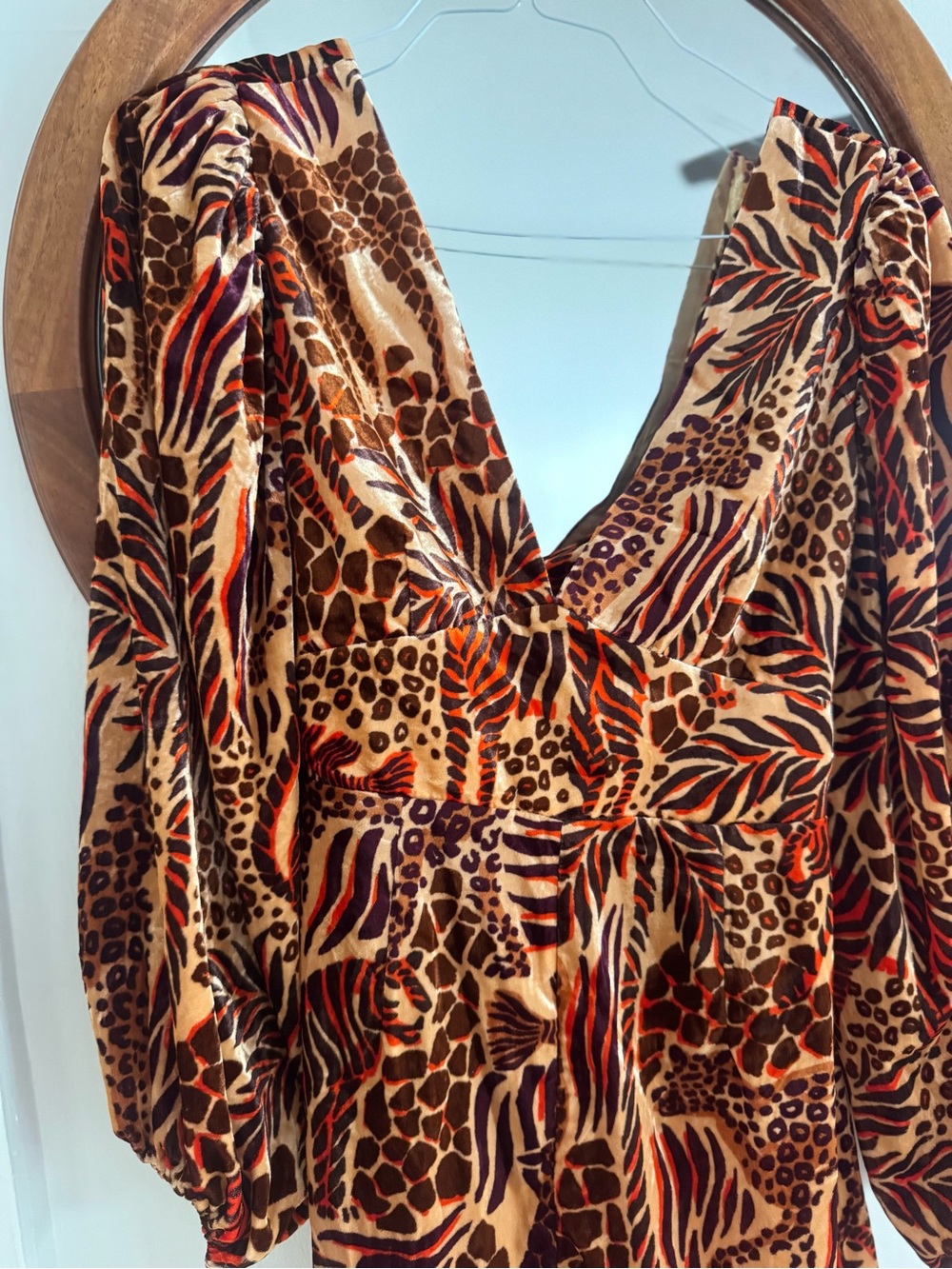 Farm Rio Animal-Print V-Neck Romoer in Brown, Rust and Purple